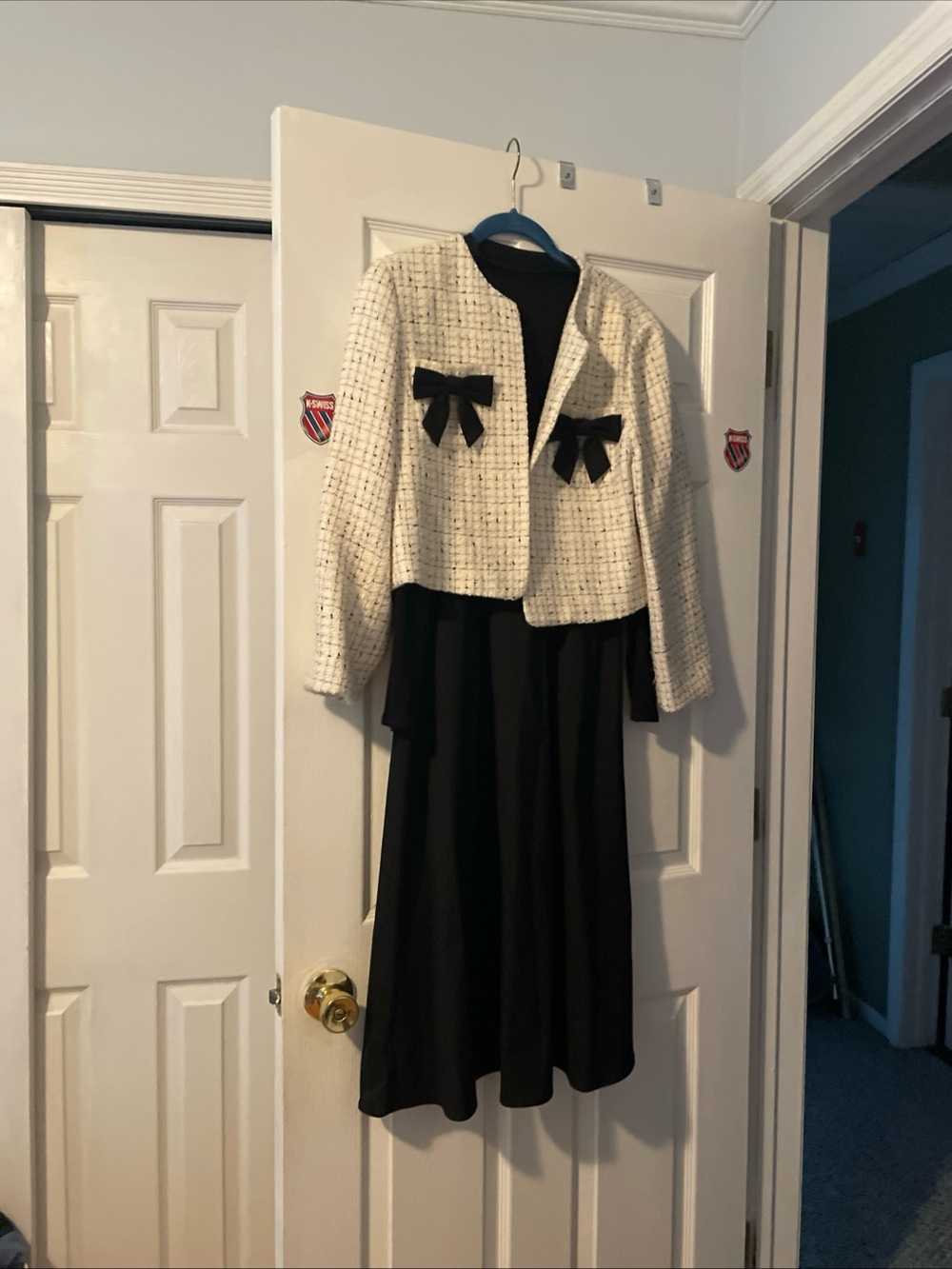 Goelia. White cardigan with black  Sz XL  And Black Dress Sz Medium.  (2) Piece